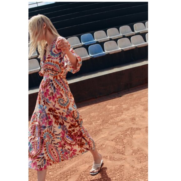 ZARA PRINTED DRESS WITH KNOT SIZE XS NWT - Picture 7 of 12